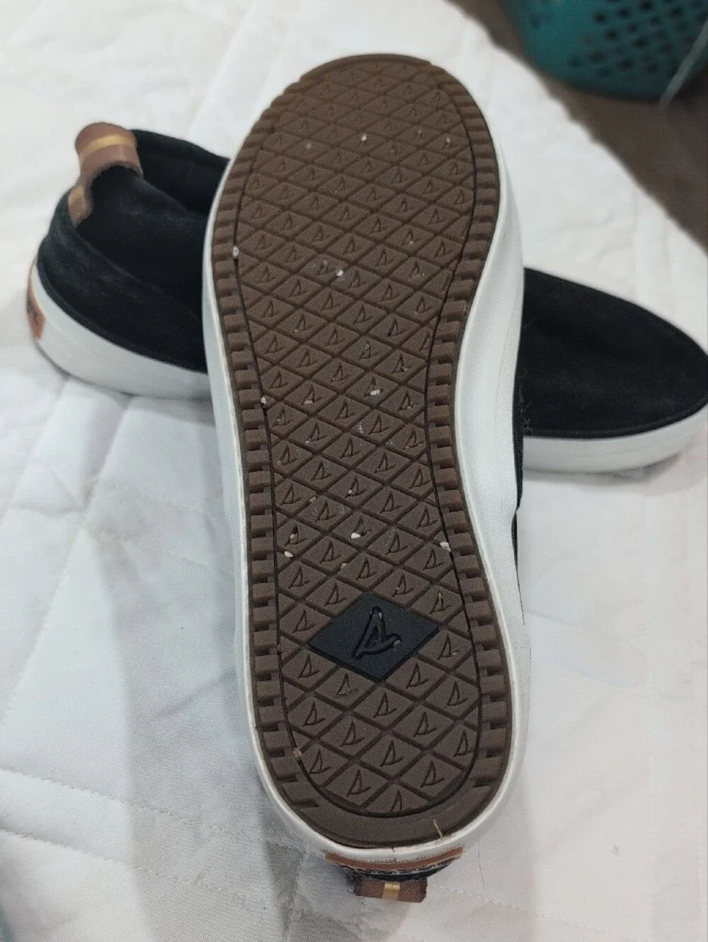 Sperry Women's Black Suede Slip-On Sneakers with White Sole